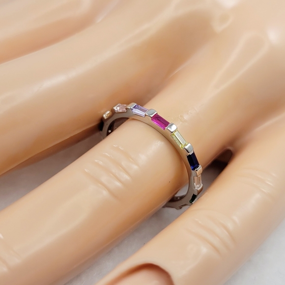 Sterling Silver Rainbow Eternity Band - Picture 7 of 10